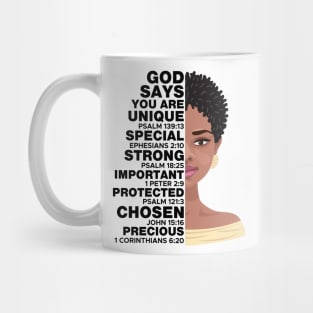 God Says you are Unique, Natural hair, Black girl, Black woman Mug